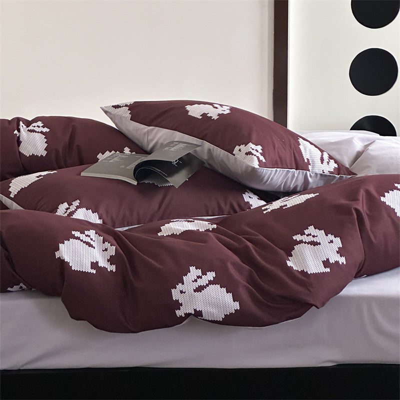 Luxurious cotton bed linen set with pixel rabbit pattern
