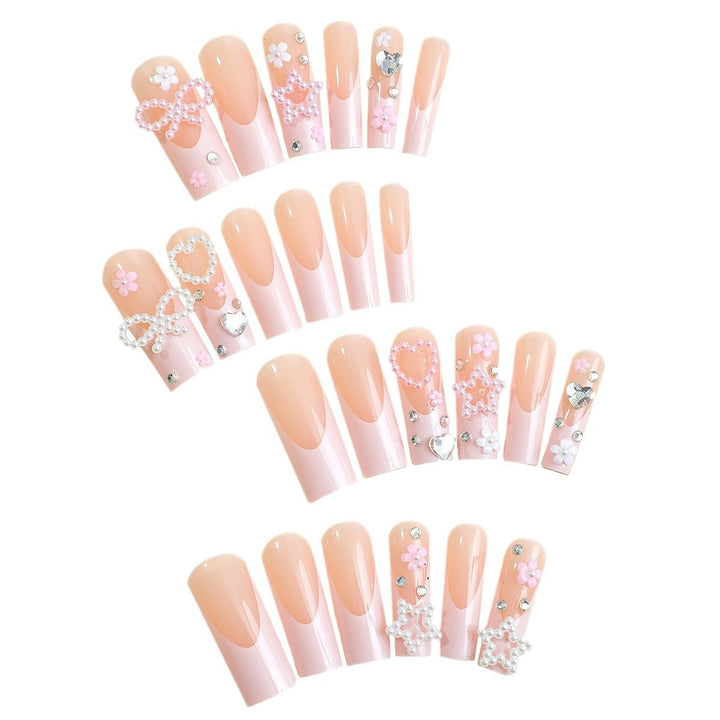 Glamorous artificial nail set with 3D bows and glitter stones Kalsten