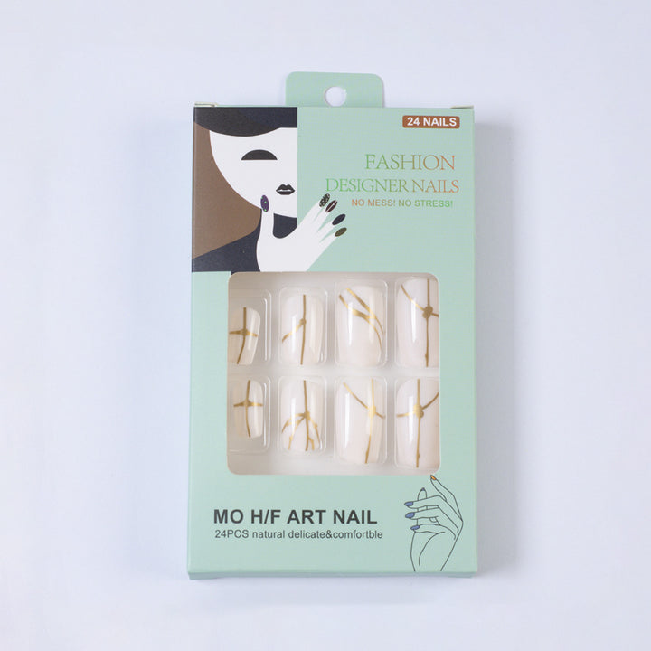 Artificial nails with elegant golden line pattern Kalsten