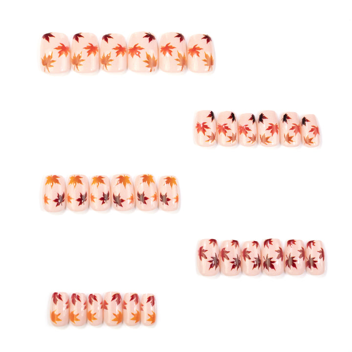 Manual Press-On Nail Art Set with Autumn Leaf Designs