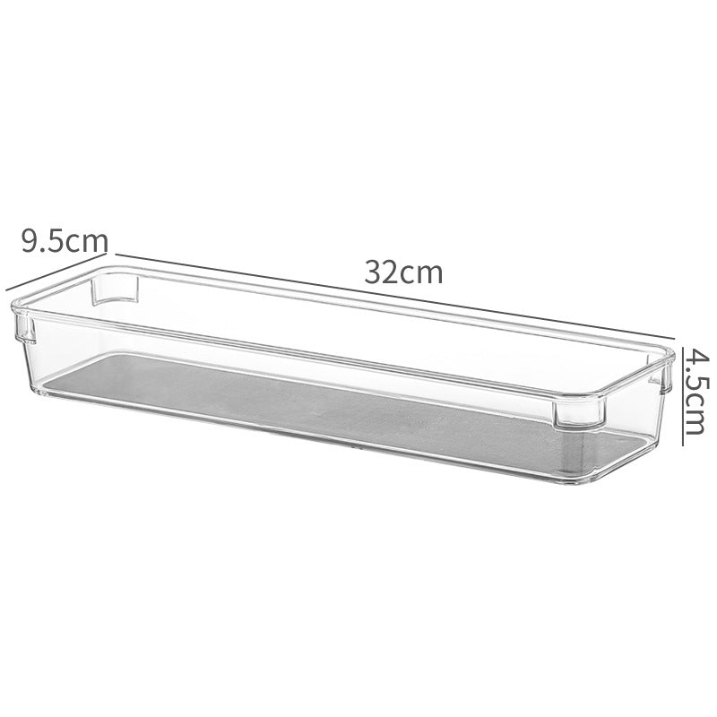 Narrow acrylic storage container for refrigerator door and drawers
