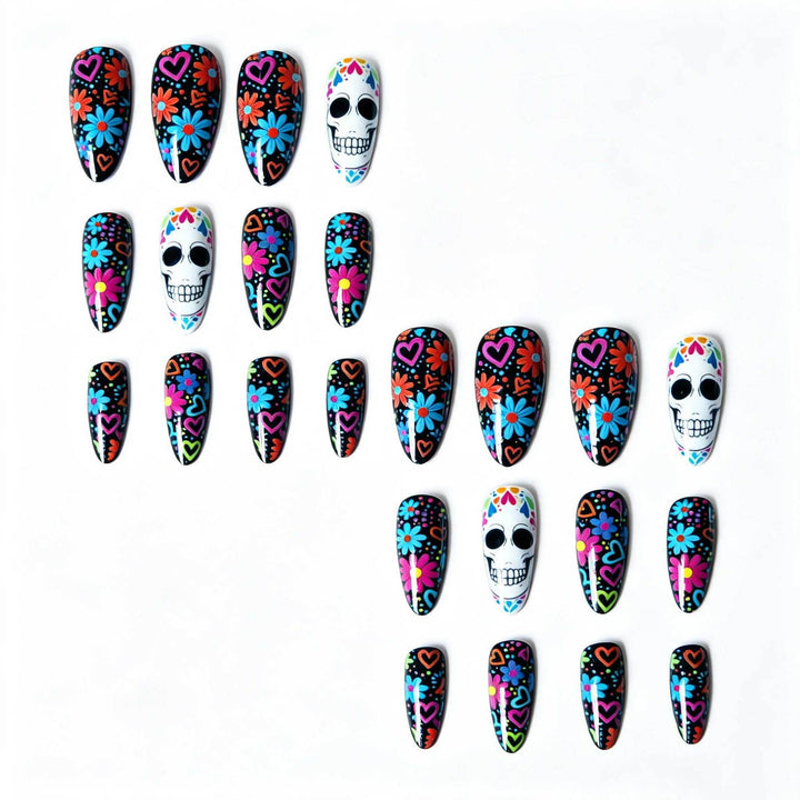 Artistic Skull and Flower Nail Art Kit