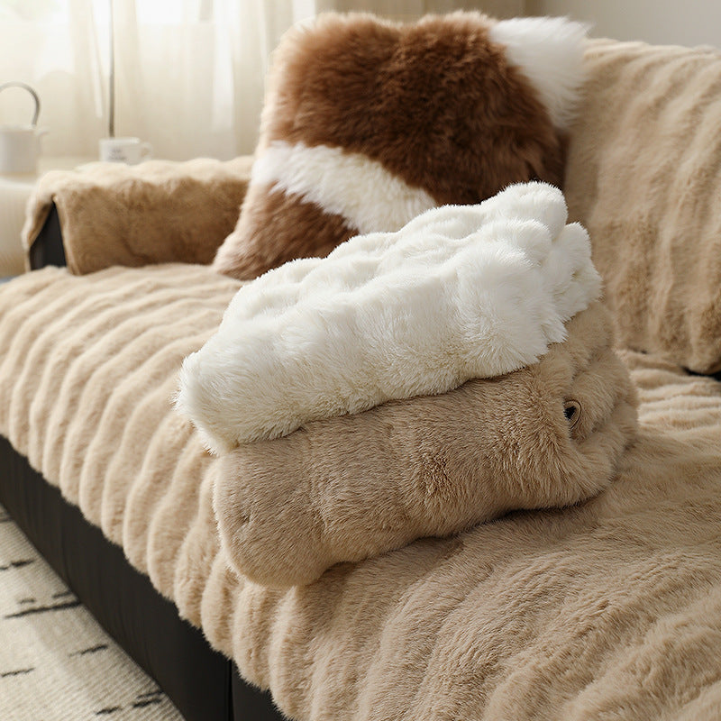 High-pile sofa cover set made of faux fur with seat, back and armrest covers Kalsten