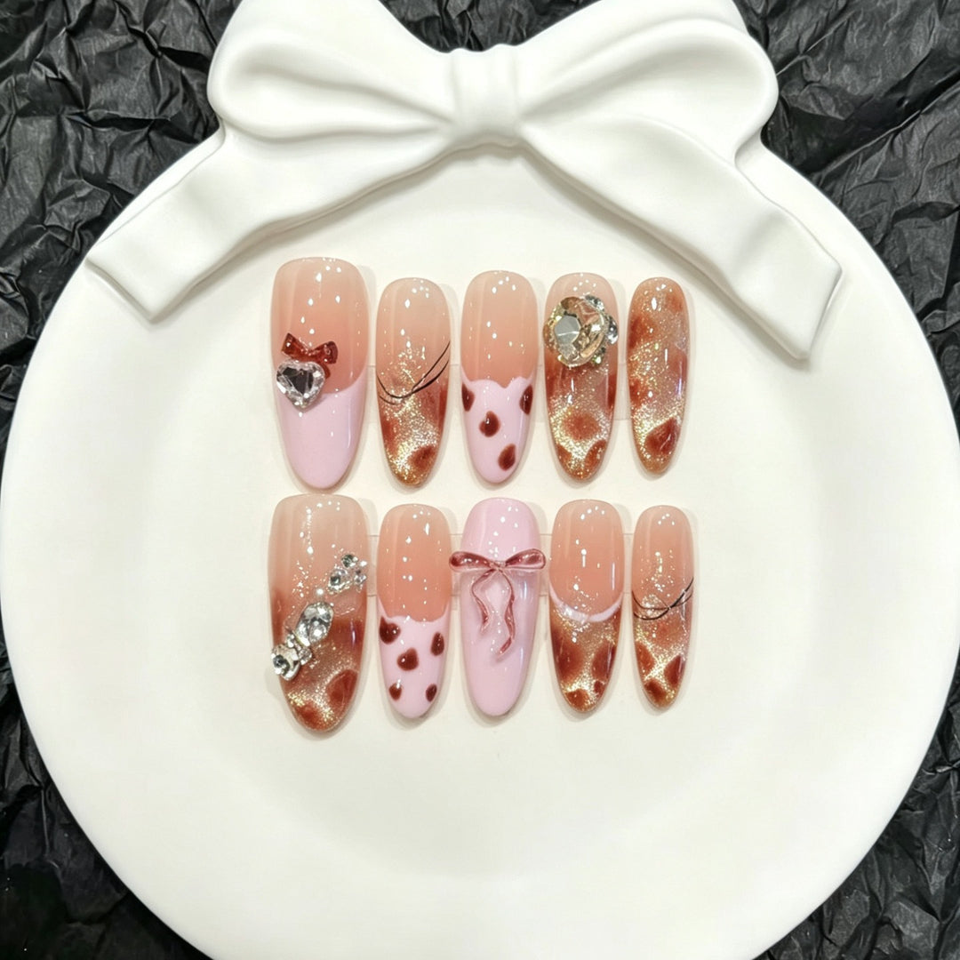 Artistic Gel Press-On Nail Art Set with Glitter and Decorative Accents