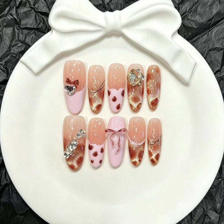 Artistic Gel Press-On Nail Art Set with Glitter and Decorative Accents