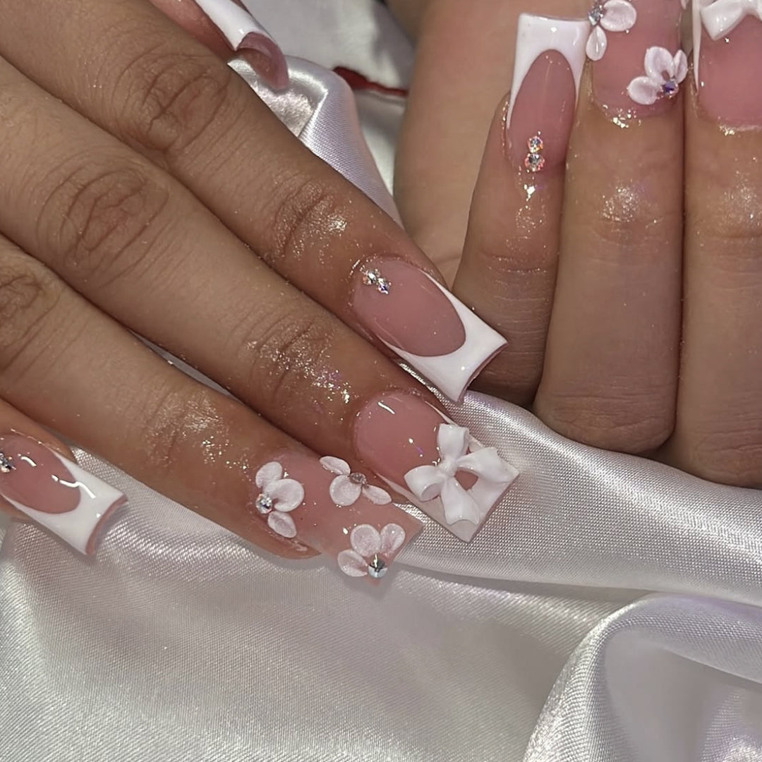 Floral Embellished Acrylic Nail Extensions Kalsten