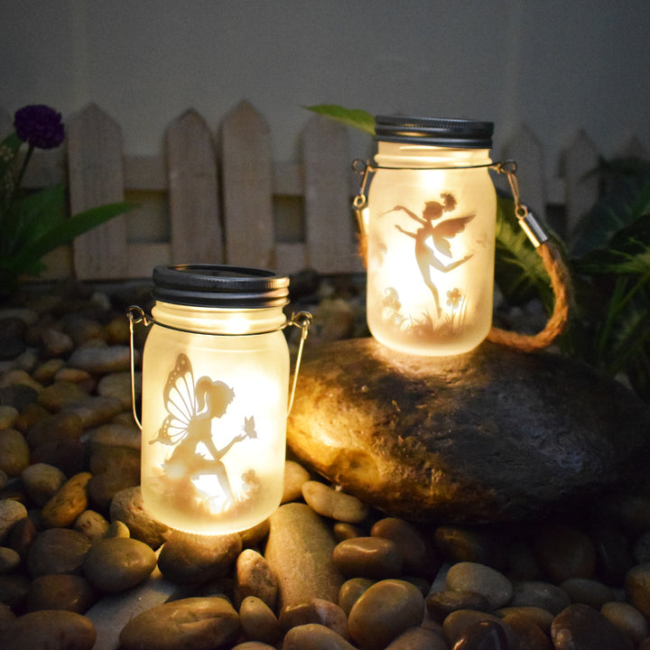 Solar Powered Frosted Fairy Silhouette Mason Jar Lantern With Multicolor LEDs Kalsten