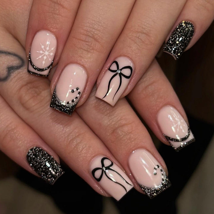 Festive Rhinestone-Embellished Press-On Nail Art