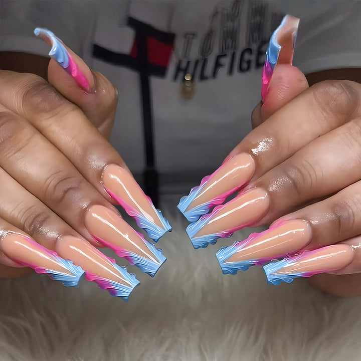 Artistic Stiletto Press-On Nail Set with Abstract Wave Design Kalsten