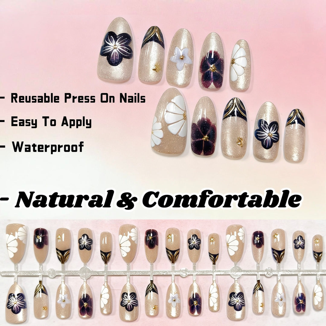 Artistic Floral Press-On Nail Set  1791645794
