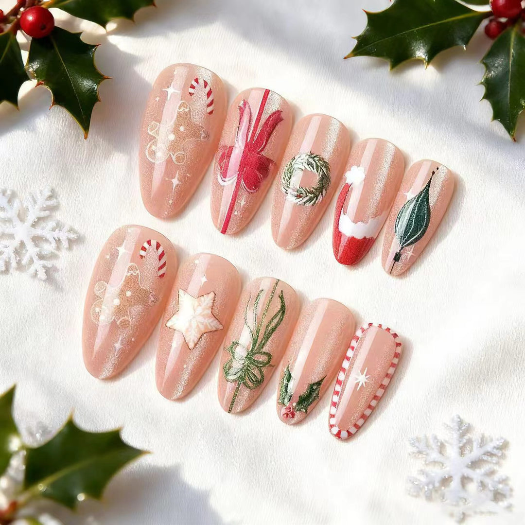 Festive Holiday-Themed Press-On Nail Art Set Kalsten 1790636676