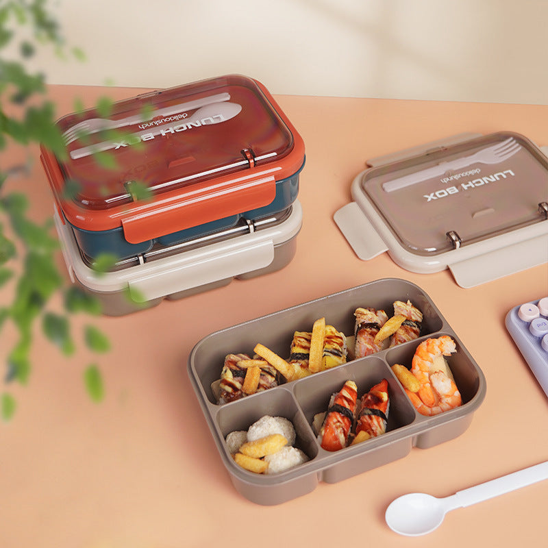 Multi-Compartment Bento Lunch Box with Built-in Utensils