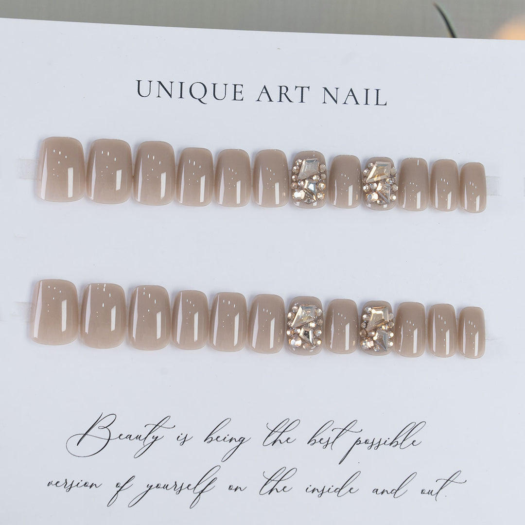 Decorative Press-On Nail Set with Gemstone Accents
