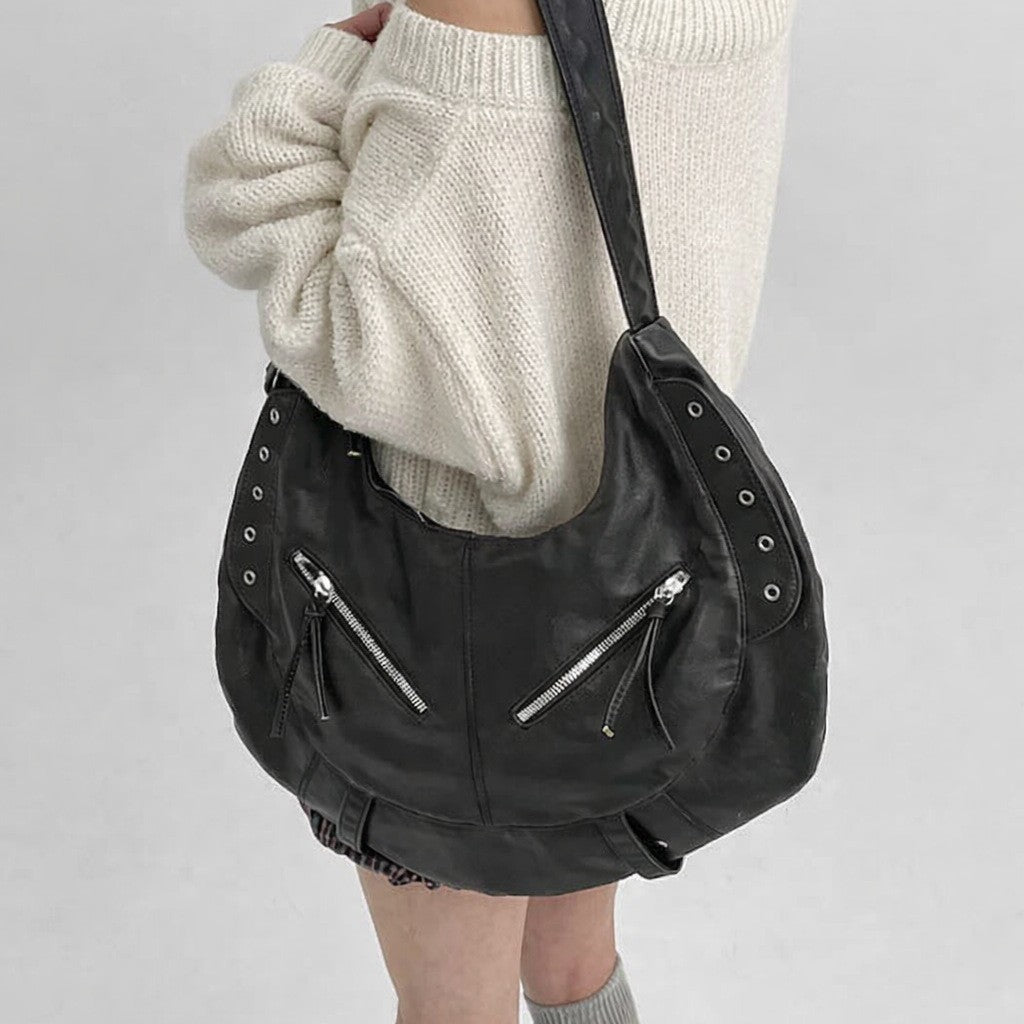 Multi-Pocket Slouchy Leather Hobo Bag