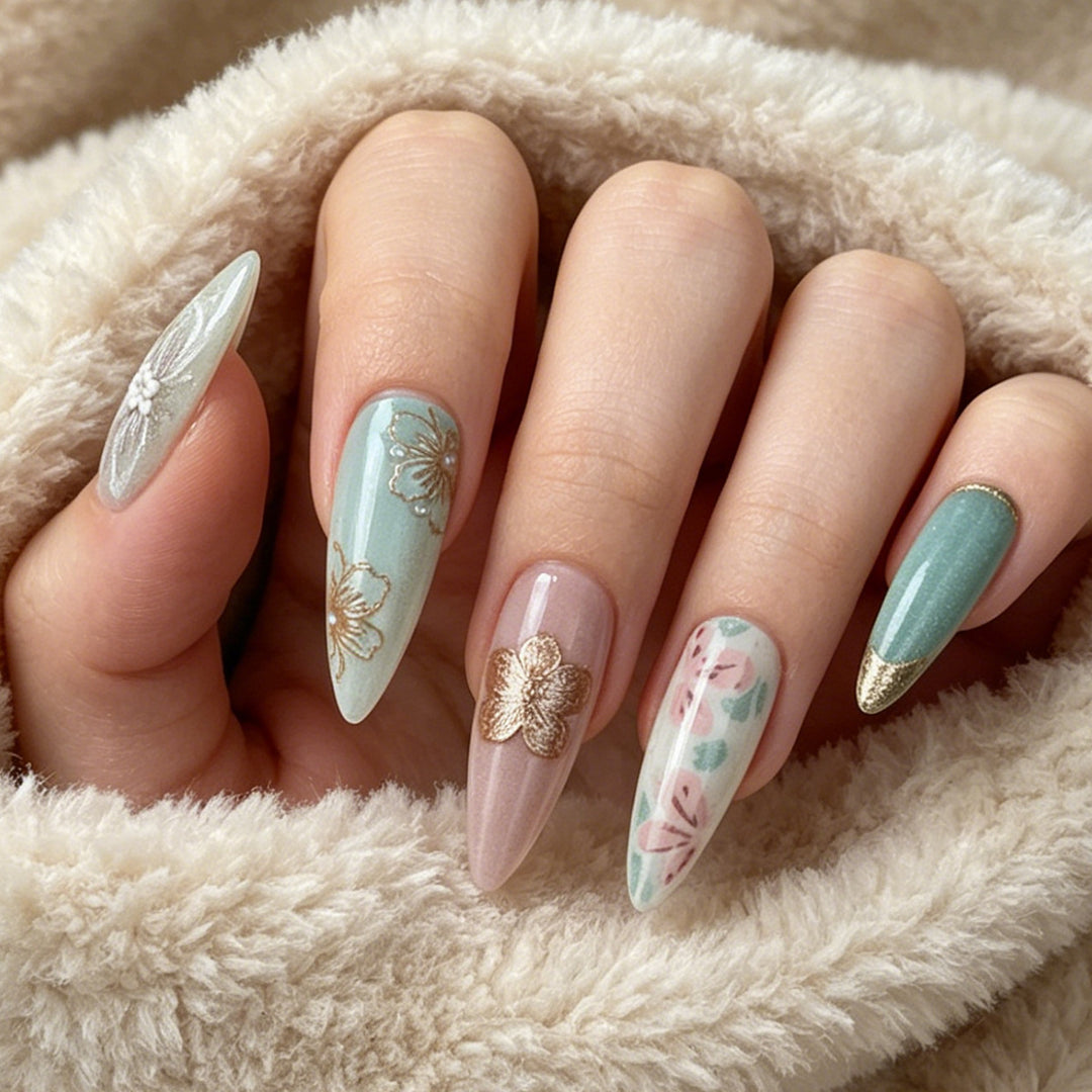 Artistic Floral Stiletto Press-On Nail Set Kalsten