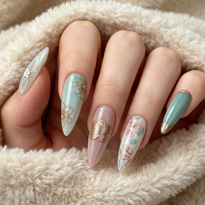 Artistic Floral Stiletto Press-On Nail Set Kalsten