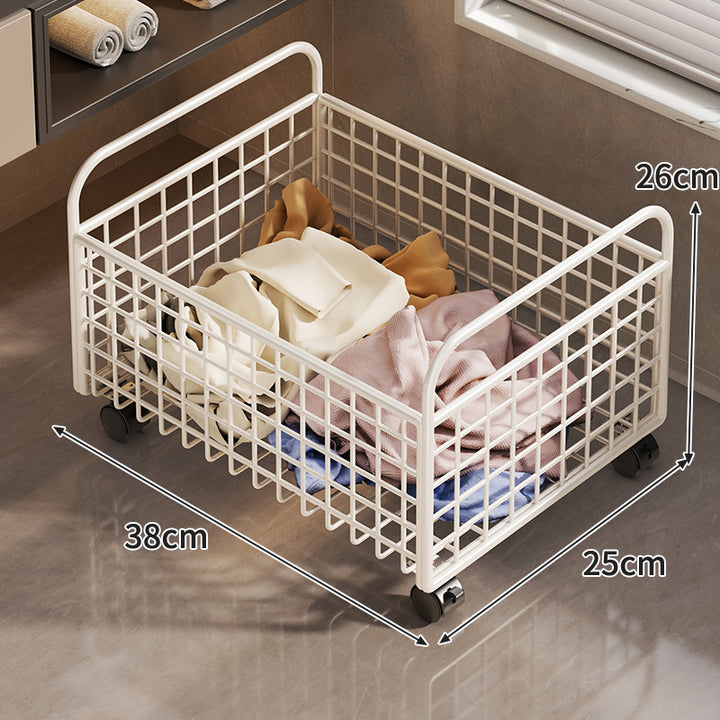 Metal Wire Grid Storage Basket with Raised Side Handles for Shelf and Countertop Organization