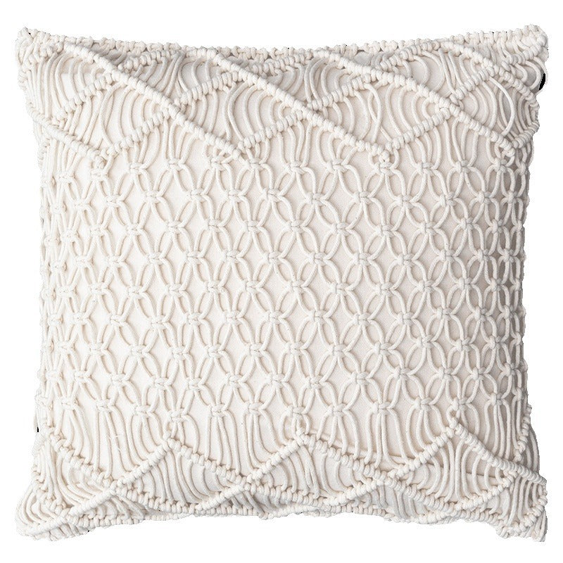 Boho macrame pillow cover with hand-knotted ornament relief and cotton texture Kalsten