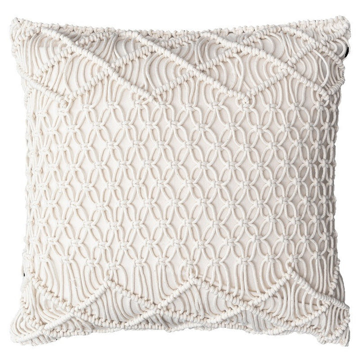 Boho macrame pillow cover with hand-knotted ornament relief and cotton texture Kalsten