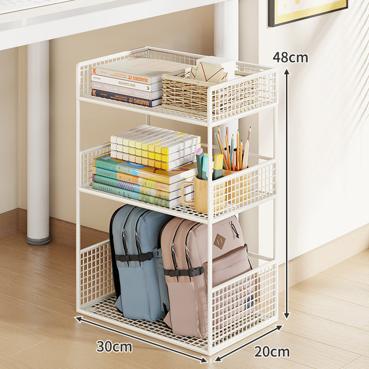 Slim Three-Tier Rolling Mesh Storage Cart with Locking Casters and Ventilated Shelves