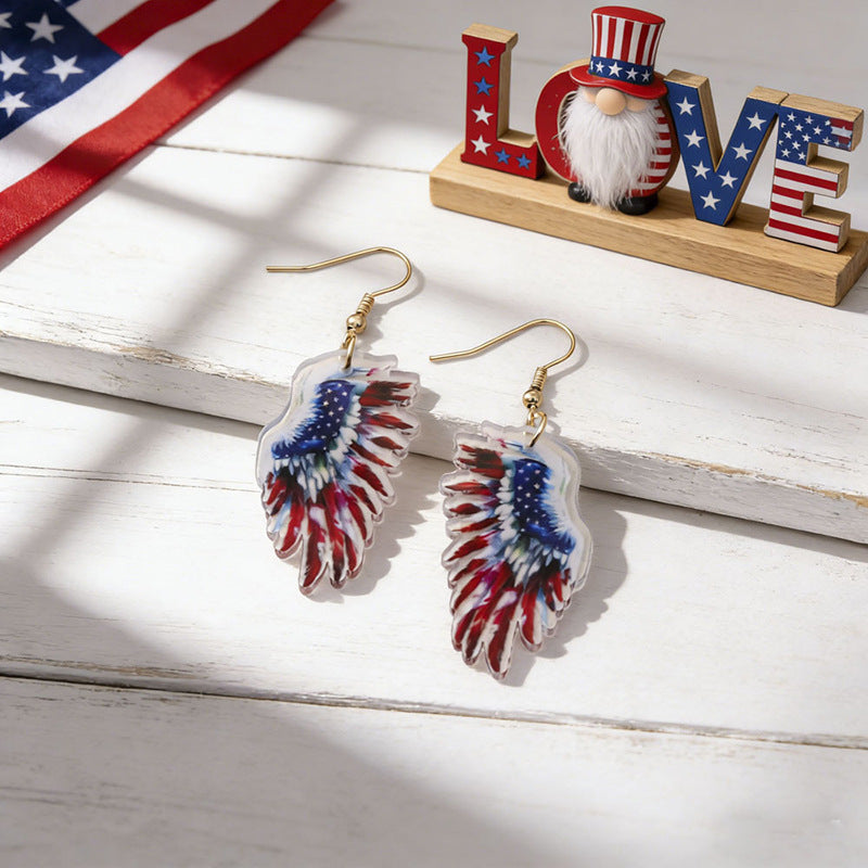 Women's nan patriotic bow dangle acrylic earrings with gold plated hooks and lightweight charm Kalsten