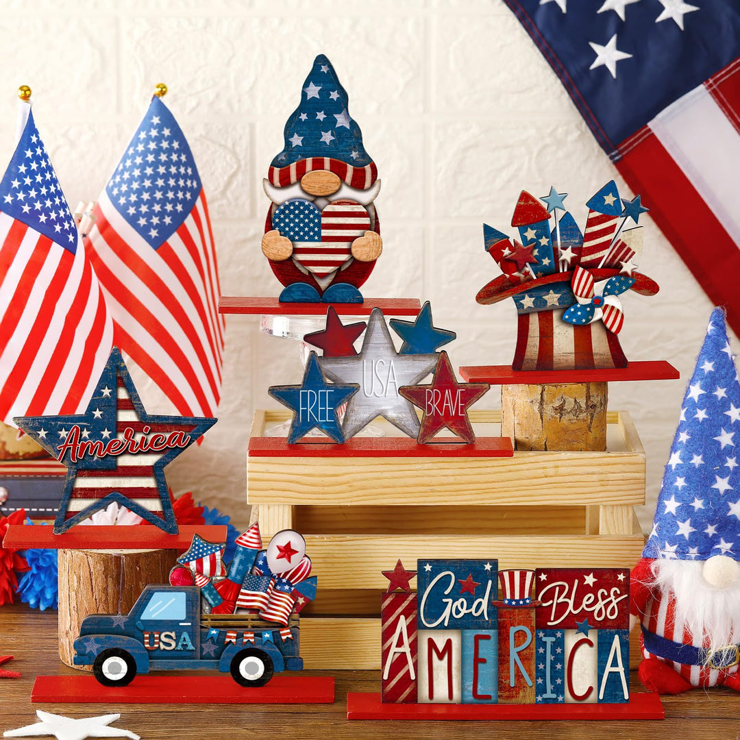 Unisex nan decorative wooden table decor Americana set with multi-part stars and figures Kalsten