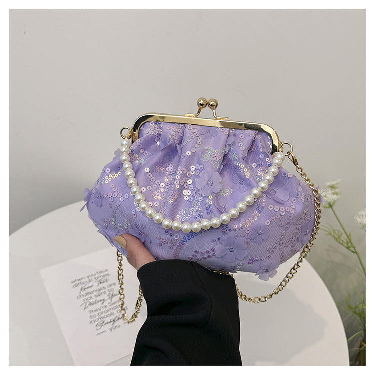 Elegant Floral Sequin Evening Clutch