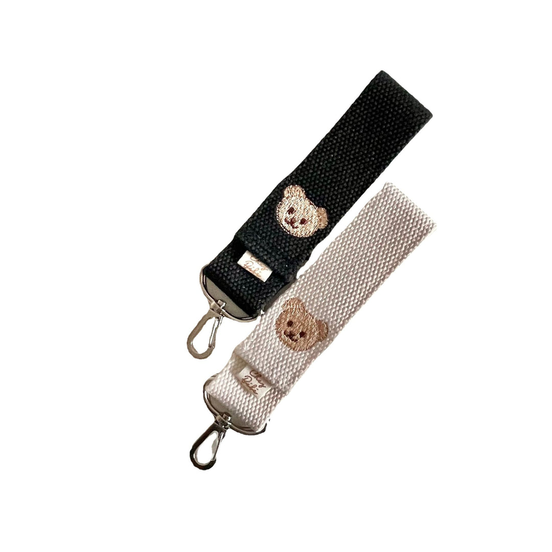 Woven Key Strap with Embroidered Bear Motif and Swivel Metal Clips