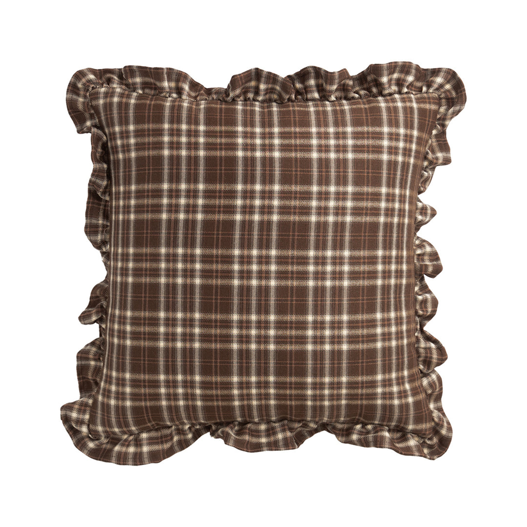 Decorative cushion with gingham pattern and playful ruffled edge