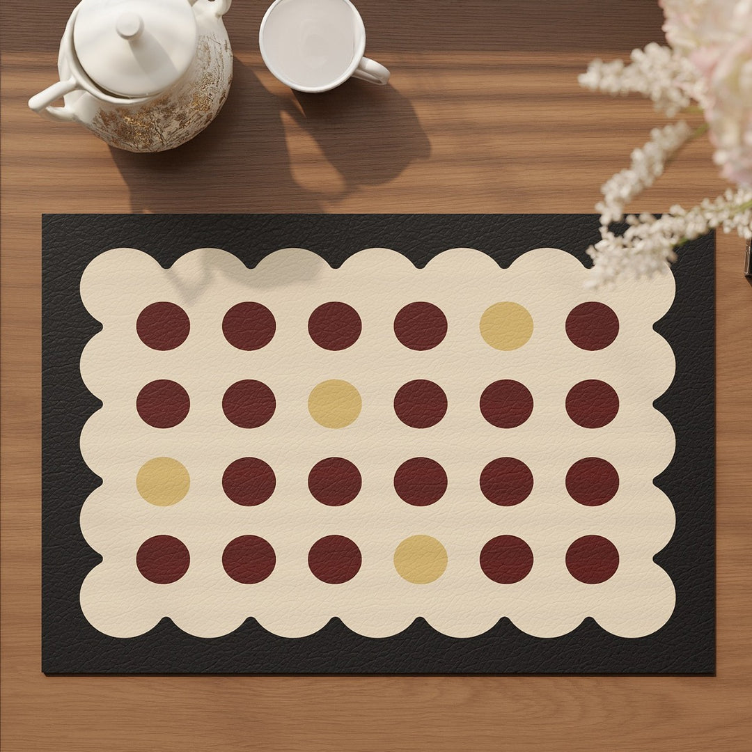 Scalloped Faux-Leather Dining Placemat with Polka Dot Texture