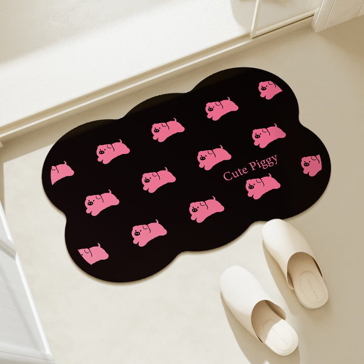 Cloud-Shaped Microfiber Anti-Slip Absorbent Bathroom Mat with Cartoon Dog Print