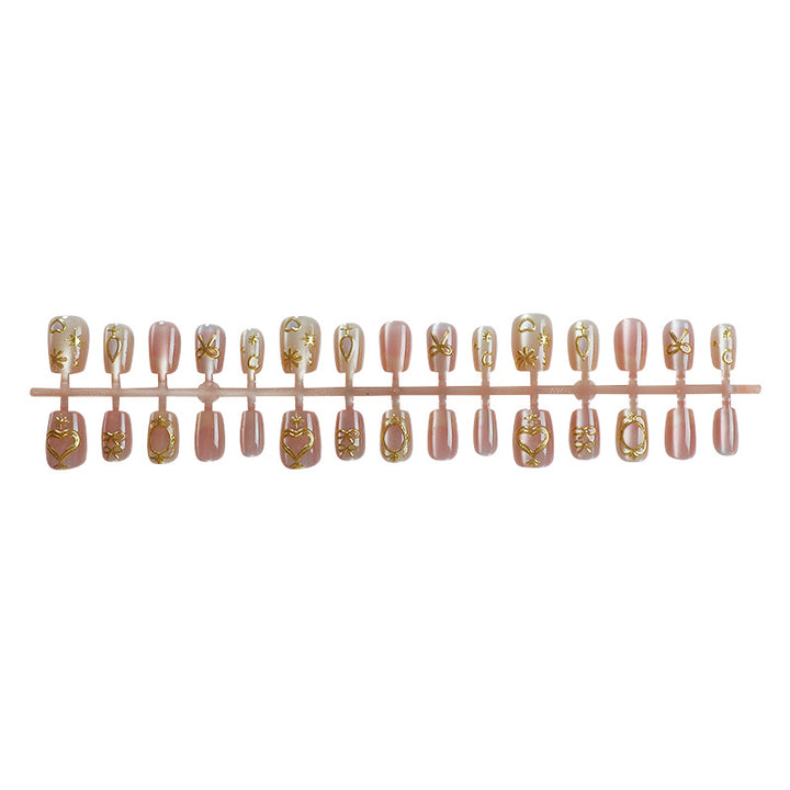 Decorative Press-On Nails with Gold Accents