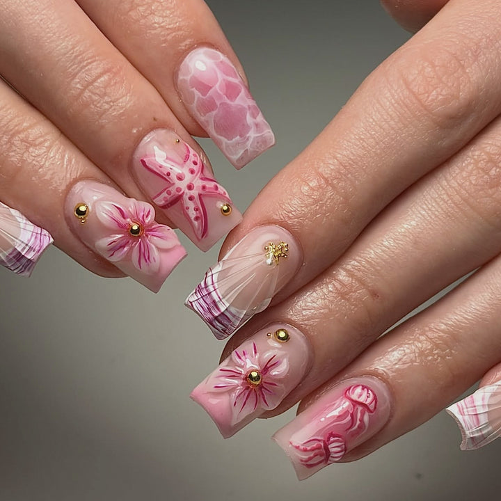 Artistic Floral Acrylic Nail Art Extensions Kalsten