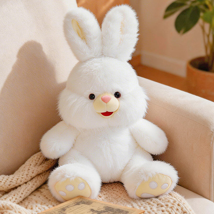 Plush Bunny Sitting Cuddle Companion with Fluffy Cheek Ruffs & Embroidered Paw Pads Kalsten