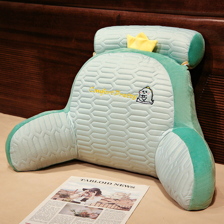 Ergonomic reading pillow with armrests, neck roll and non-slip cover