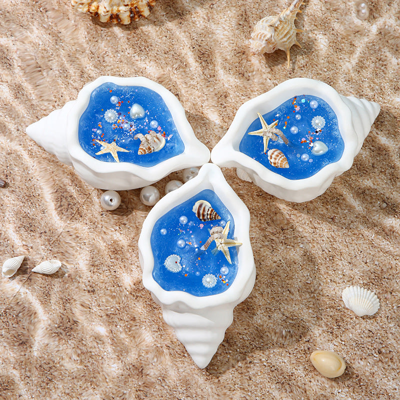 Handcrafted Coastal Seashell Resin Trinket Dish with Miniature Starfish and Ocean Inlay