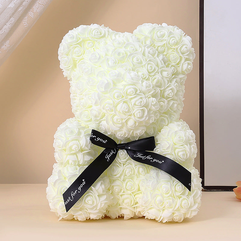 Handcrafted Rose-Foam Teddy Bear Gift Sculpture With Heart Accent