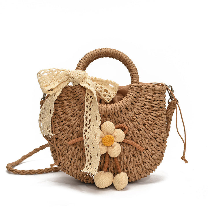 Handcrafted Floral Accent Straw Tote Bag