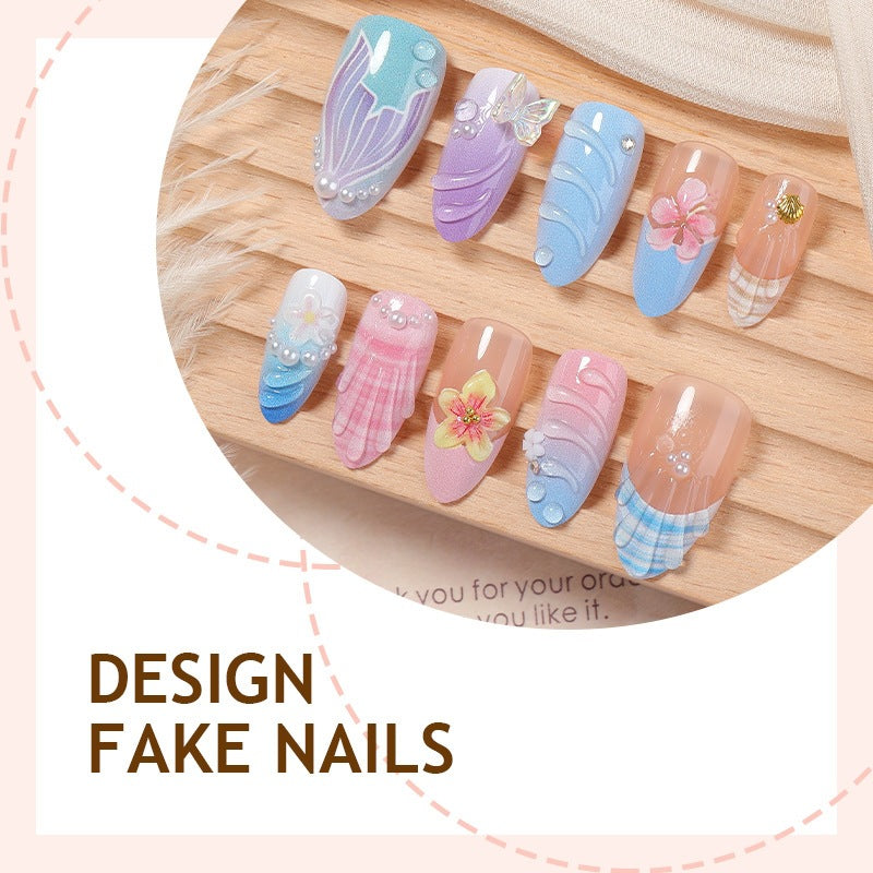 Artificial nail set with elegant floral accents and creative designs Kalsten