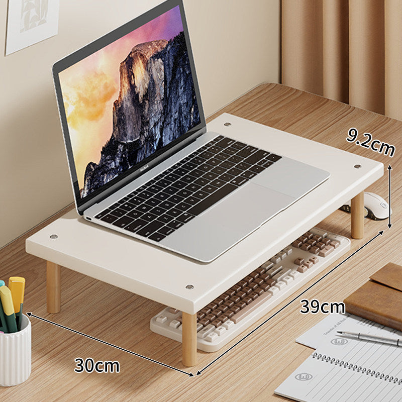 Compact Desktop Laptop and Monitor Riser with Under-Keyboard Storage and Wood Legs