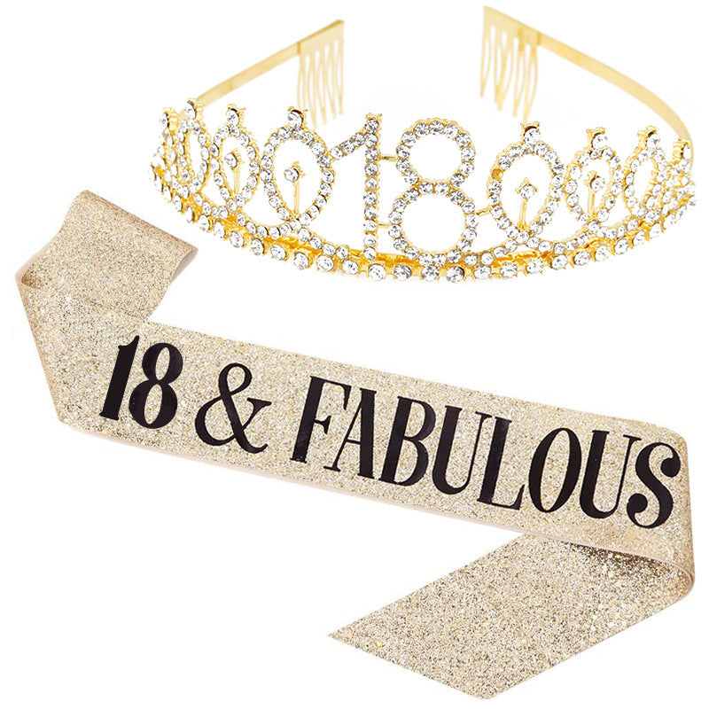 Girl Glittering Birthday Crown and Sash Set Kalsten