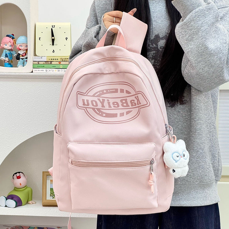 Trendy Casual Backpack with Plush Keychain Kalsten