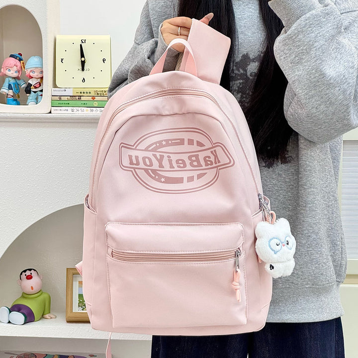 Trendy Casual Backpack with Plush Keychain Kalsten