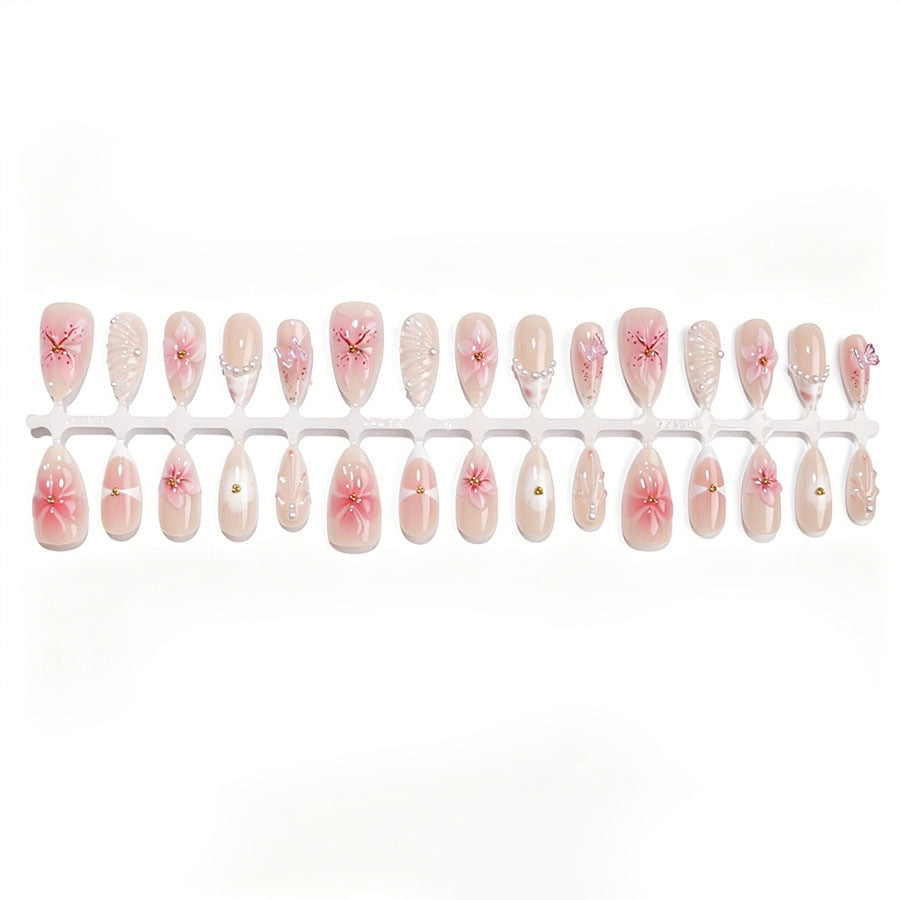 Artificial nail set with floral decorations and 3D accents Kalsten