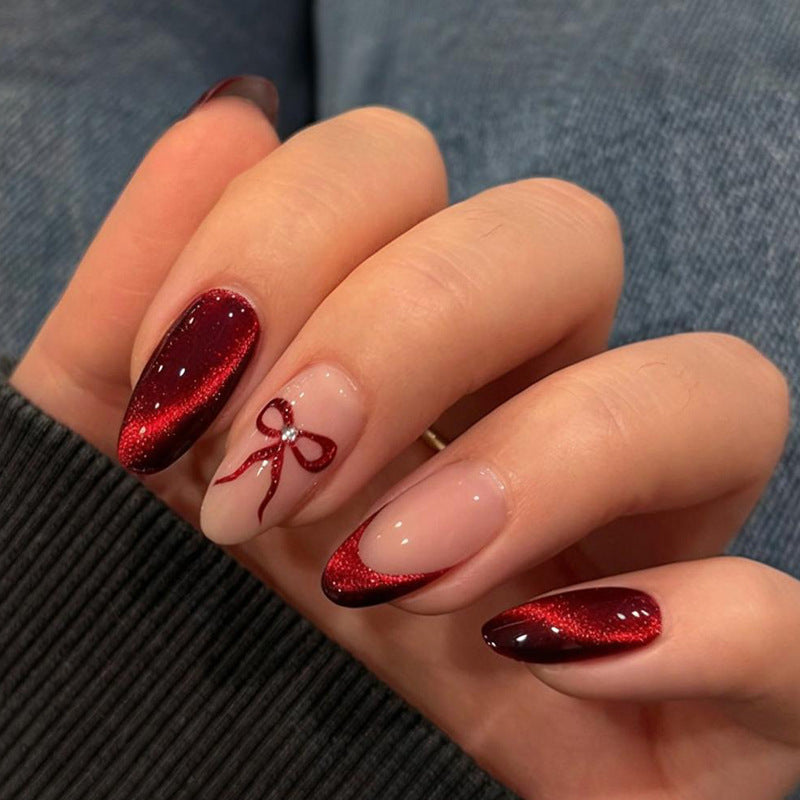 Acrylic Nail Set with Luxurious Ombre Effects and Delicate Bows Kalsten