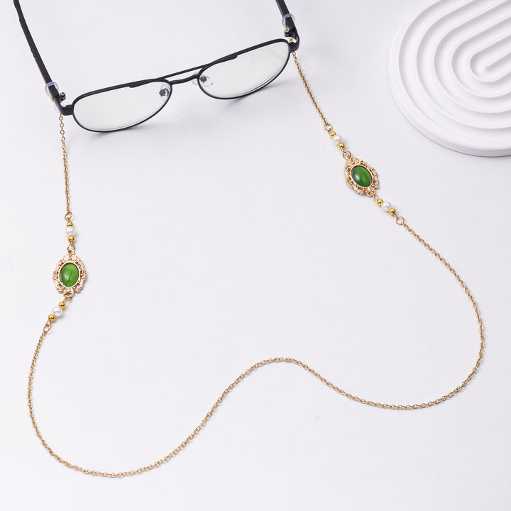 Elegant Pearl and Green Stone Drop Earrings Kalsten