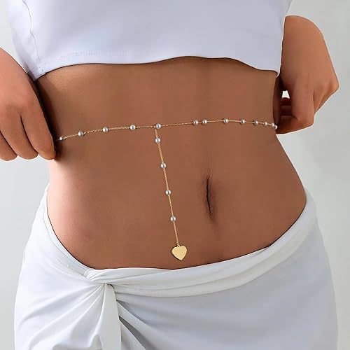 Elegant Pearl and Heart Charm Belly Chain Kalsten