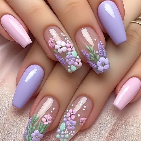 Floral Themed Acrylic Nail Art Enhancements Kalsten