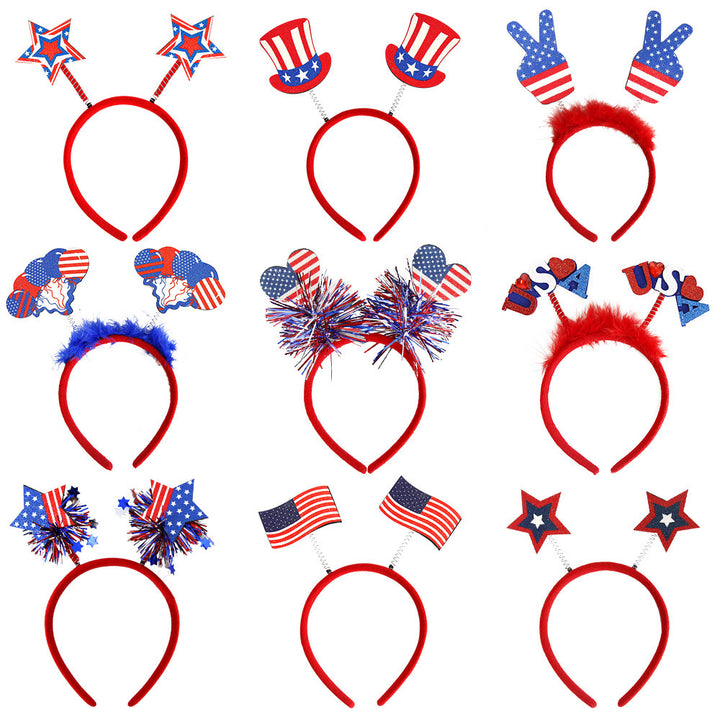 Women's Independence Day patriotic pompom headband with tinsel star toppers Kalsten