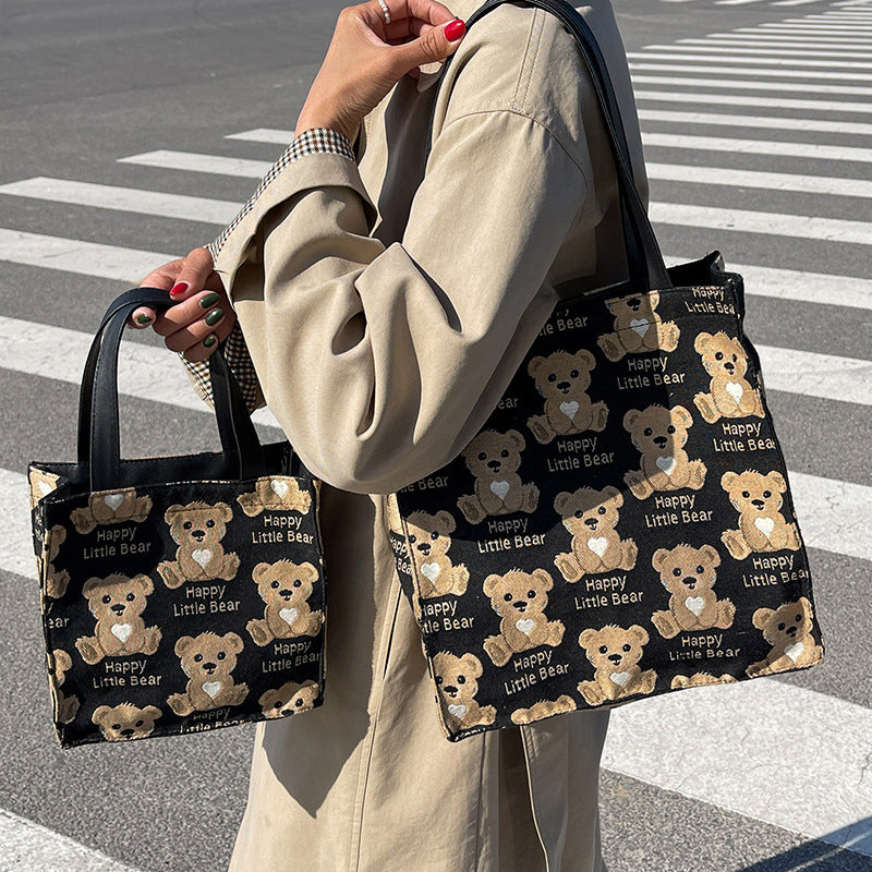 Cute Bear Print Canvas Tote Bag